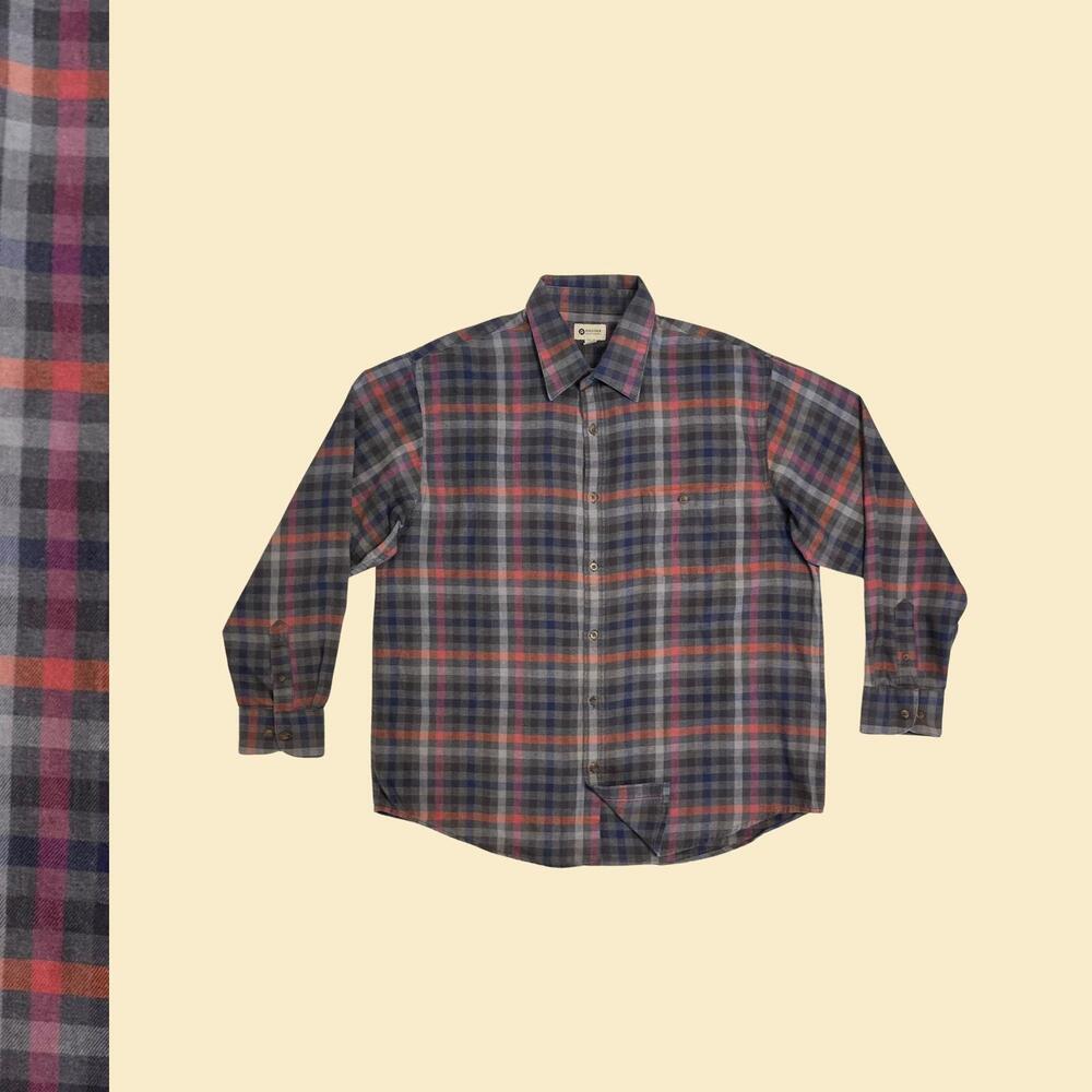 Vintage Y2K checkered grey Haggar size L shirt, vintage grey/orange long sleeve